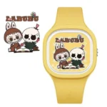 New Labubu Kids Watch Cartoon Dolls Character Round Silicone Strap Analog Digital Watch Boys Girls Children Toys Birthday Gifts-Round dial / Yellow