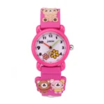 Sports Analog Quartz Watch for Kids & Pupils 3D Bear Pattern Waterproof Glass Dial Fashionable & Stylish 5mm PC Case for Girls-cute bear / Red